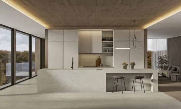 Cucina contemporanea con composizione lineare e arredi personalizzati Zambelli Proposte d’Arredo.